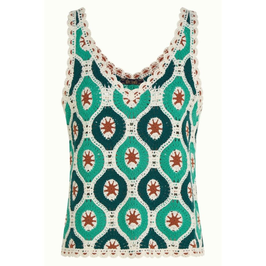 King Louie 08971 Janis Top Fray Crochet Dragonfly Green