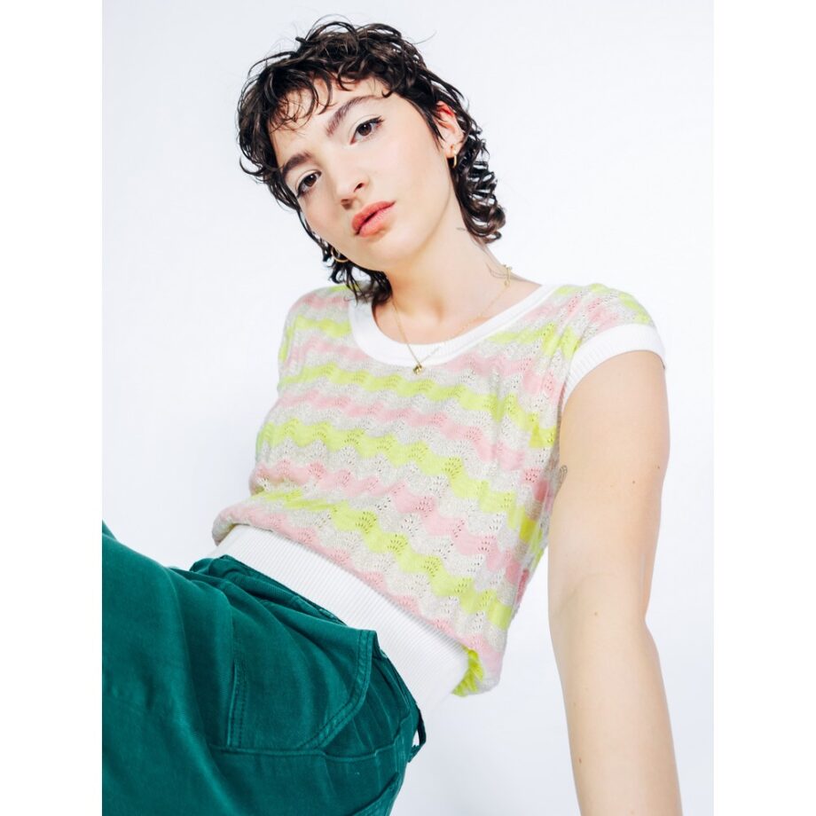 Mademoiselle Yeye 41300 Shirt LA VAGUE TOP multi waves canari pink
