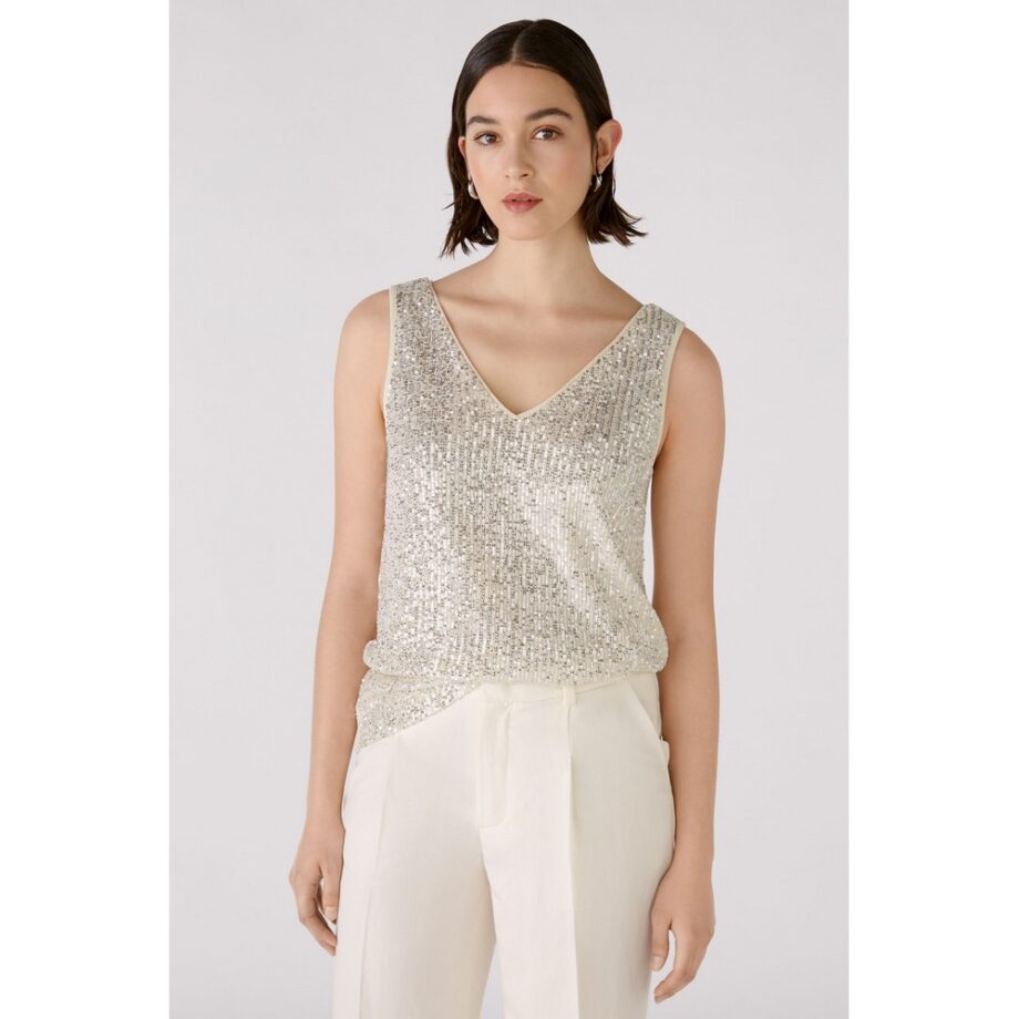 Oui 88306 Top Paillettentop creme