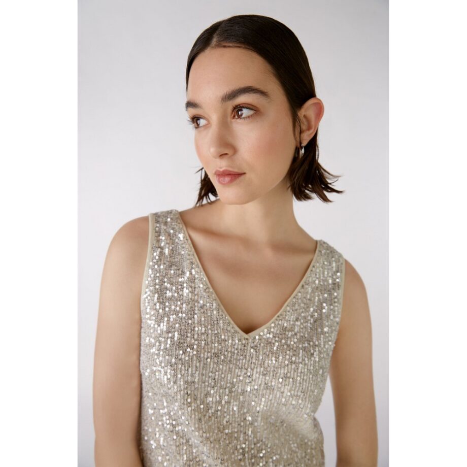 Oui 88306 Top Paillettentop creme