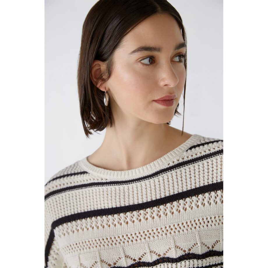 Oui 89058 Pullover Strickpullover offwhite black