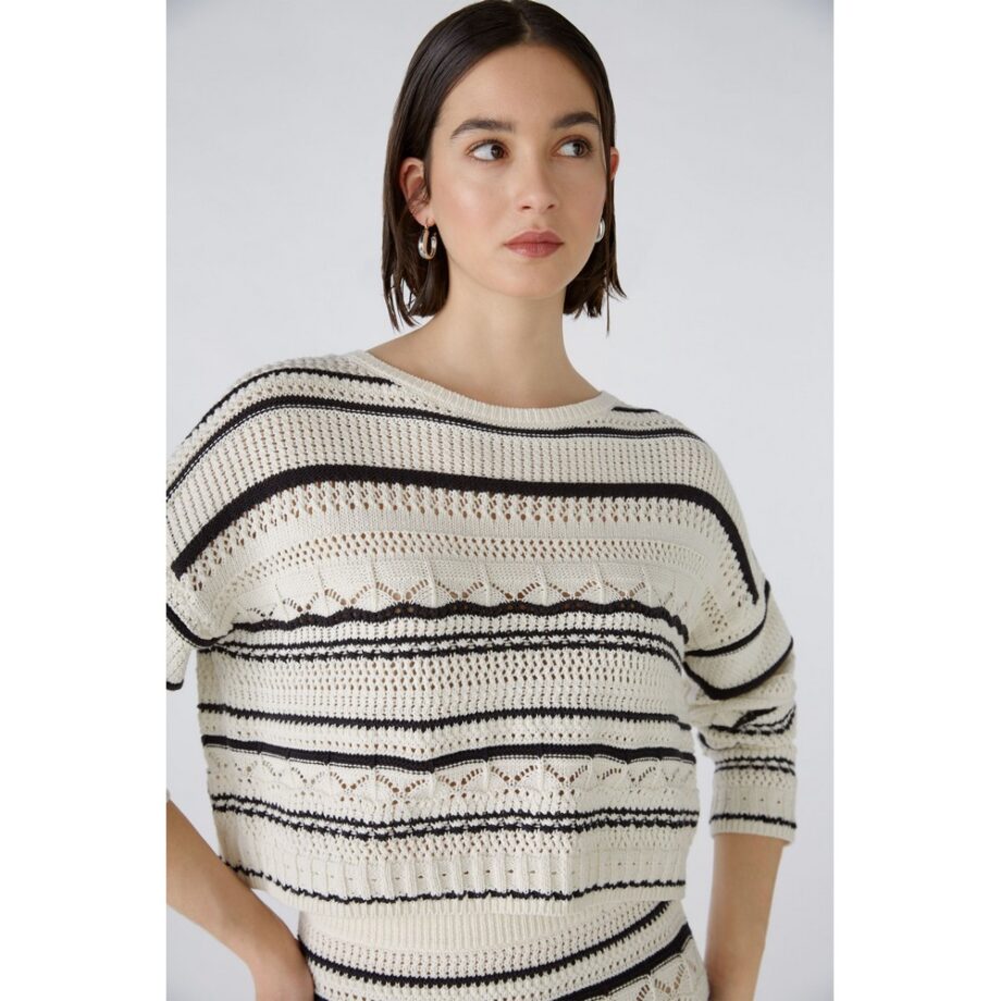 Oui 89058 Pullover Strickpullover offwhite black