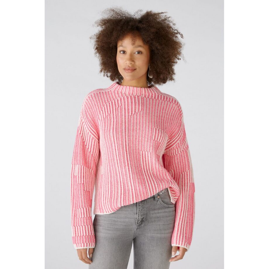 Oui 89592 Pullover pink white