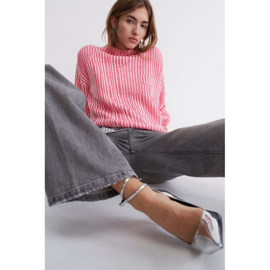 Oui 89592 Pullover pink white