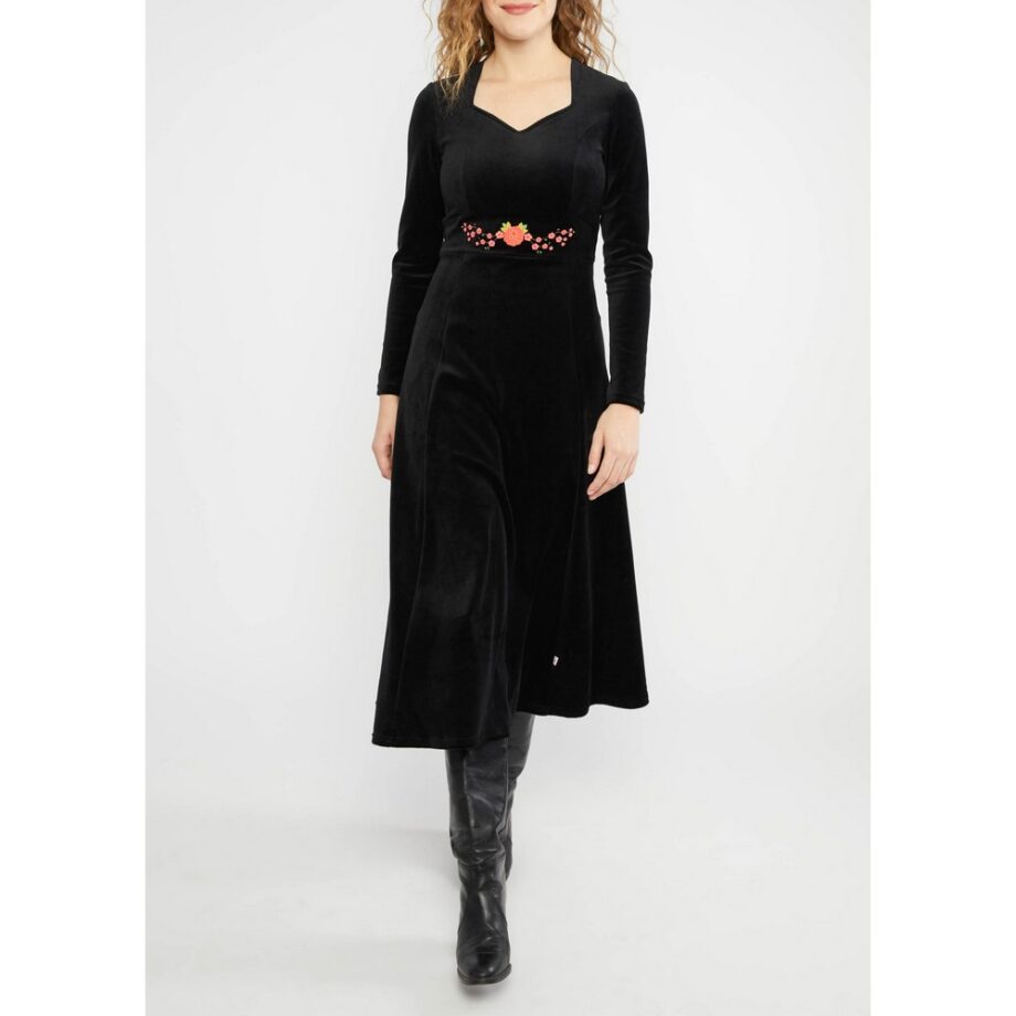 Blutsgeschwister 001243-430-1283 Midikleid Velvet Glamour Heart fairytale of the crane black