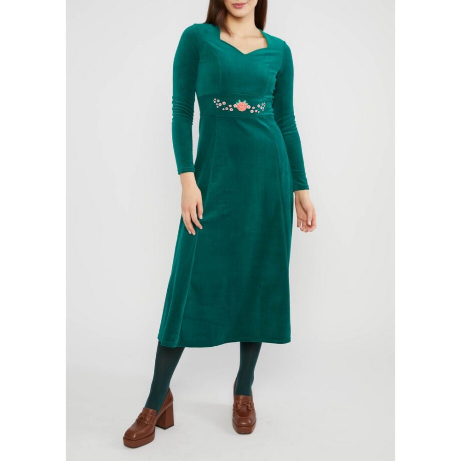 Blutsgeschwister 001243-430-1284 Midikleid Velvet Glamour Heart fairytale waterlily green