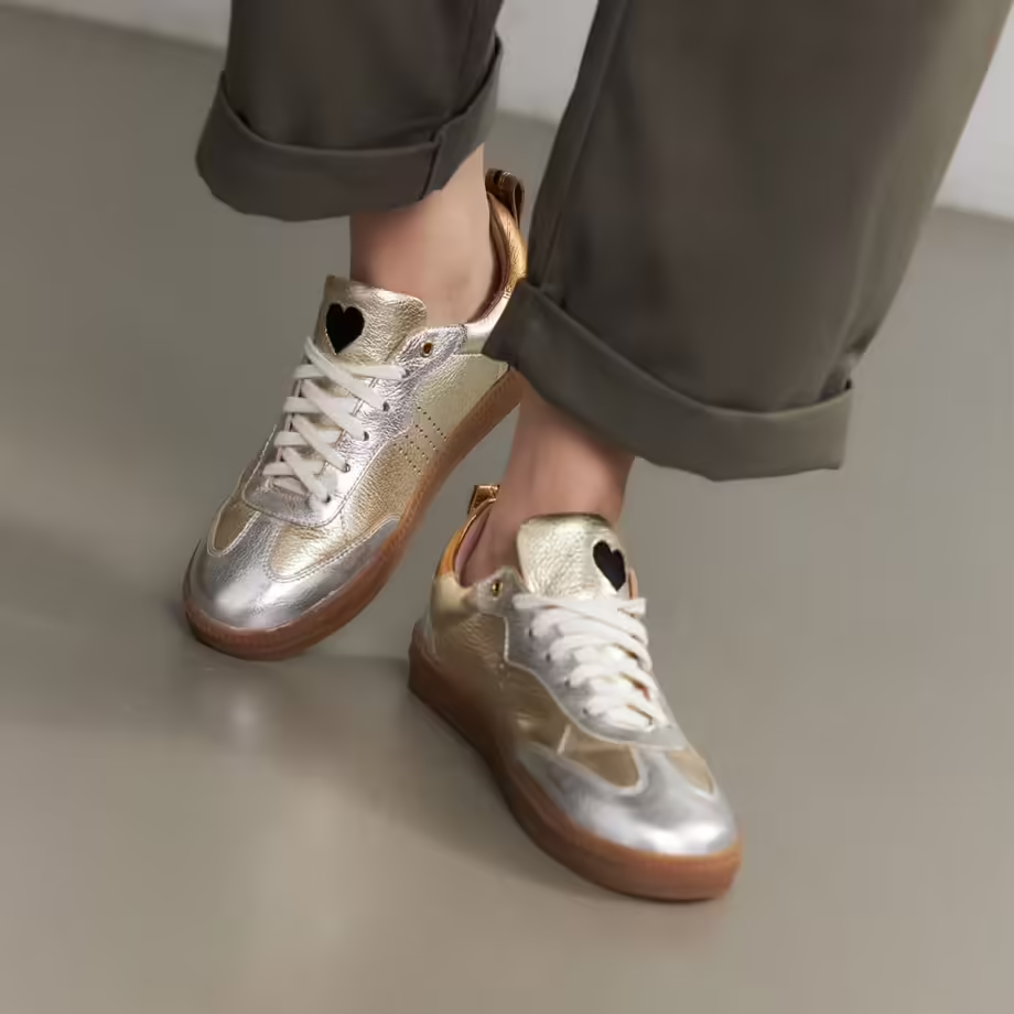 Crickit OPHELIA Sneaker Turnschuh low aus Leder in Metallic Silber und Platin