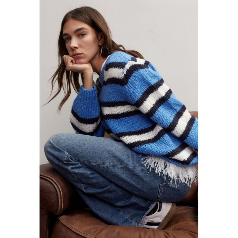 Oui 89937 Pullover Sweater blue white multi