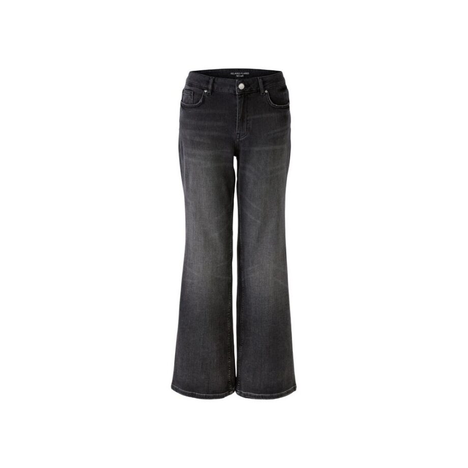 Oui 90006 Jeanshose Jeans RELAXED FLARED Mid Waist, flared, full length dark grey denim