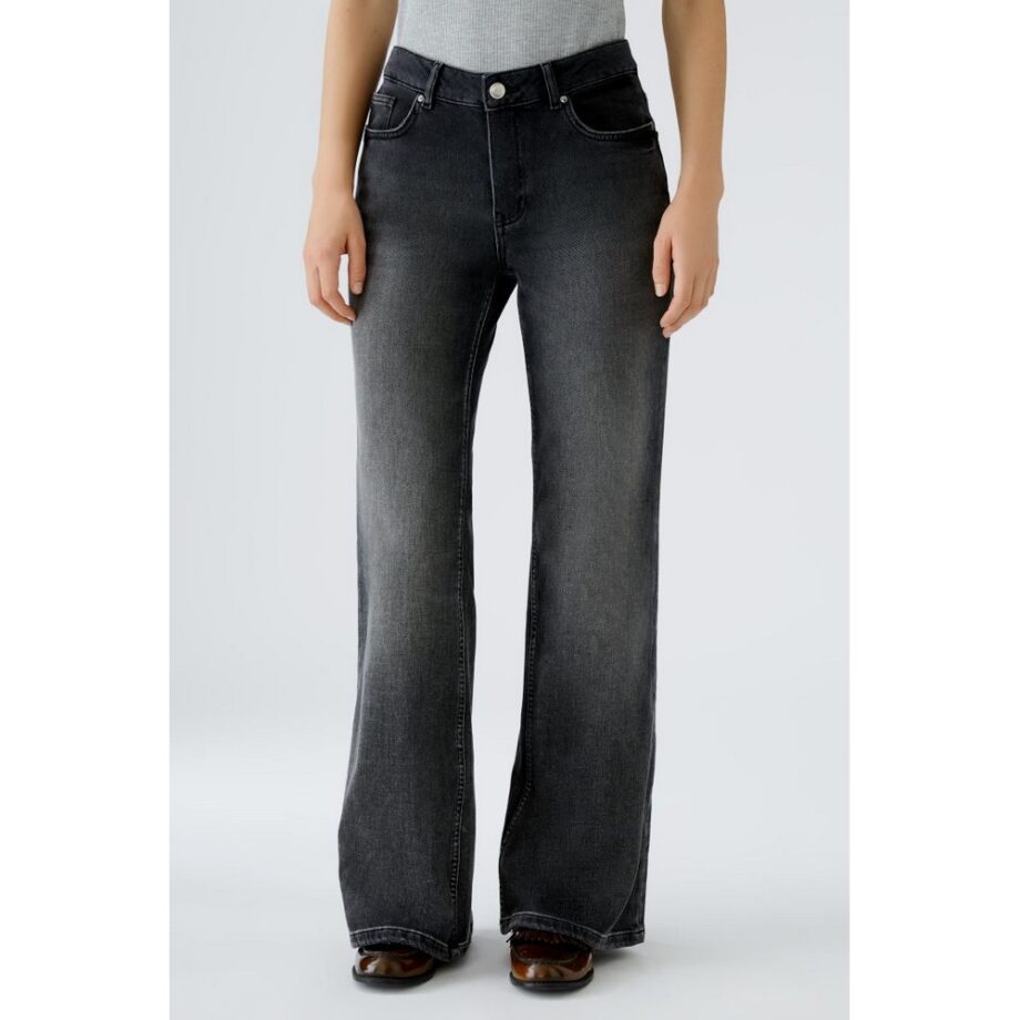 Oui 90006 Jeanshose Jeans RELAXED FLARED Mid Waist, flared, full length dark grey denim