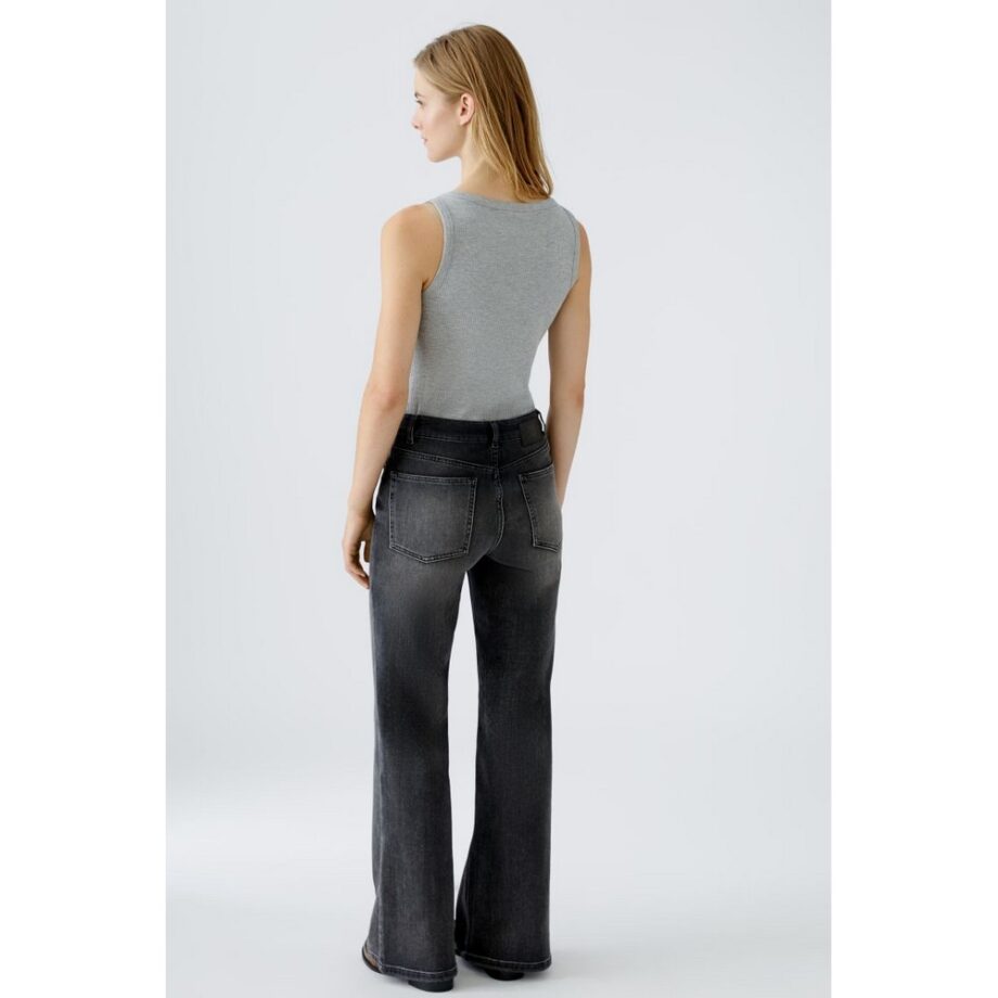 Oui 90006 Jeanshose Jeans RELAXED FLARED Mid Waist, flared, full length dark grey denim
