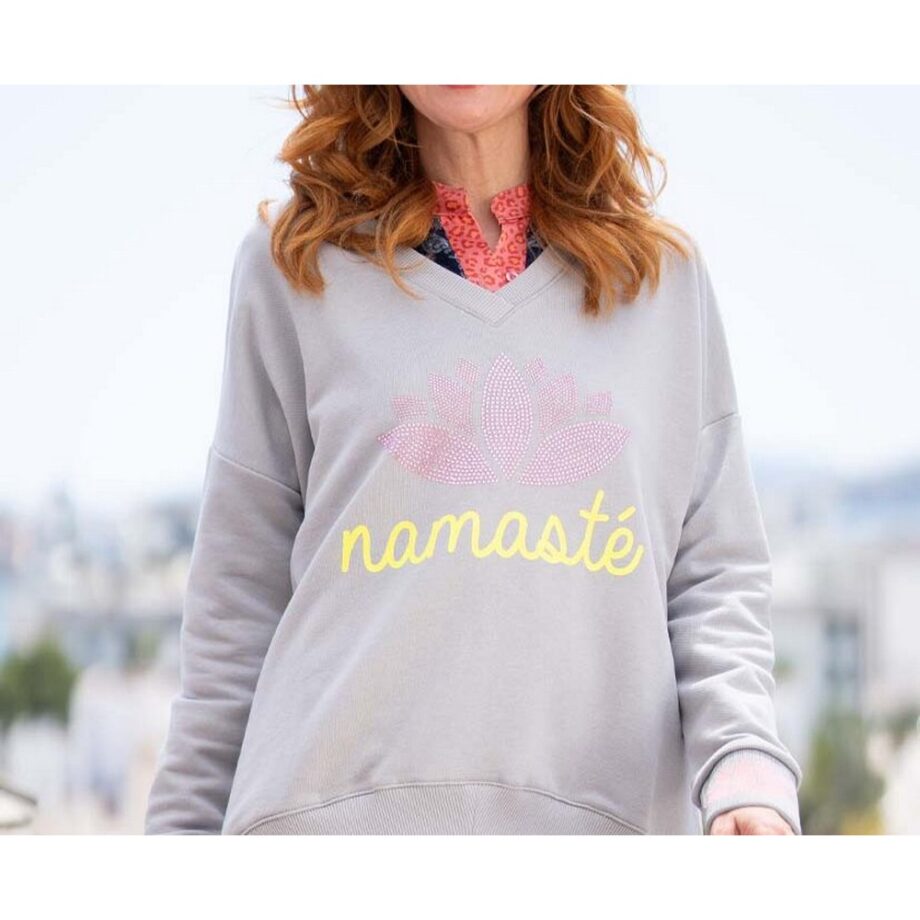Miss Goodlife MG9405 V-Neck Namasté Strass grey / neonjellow