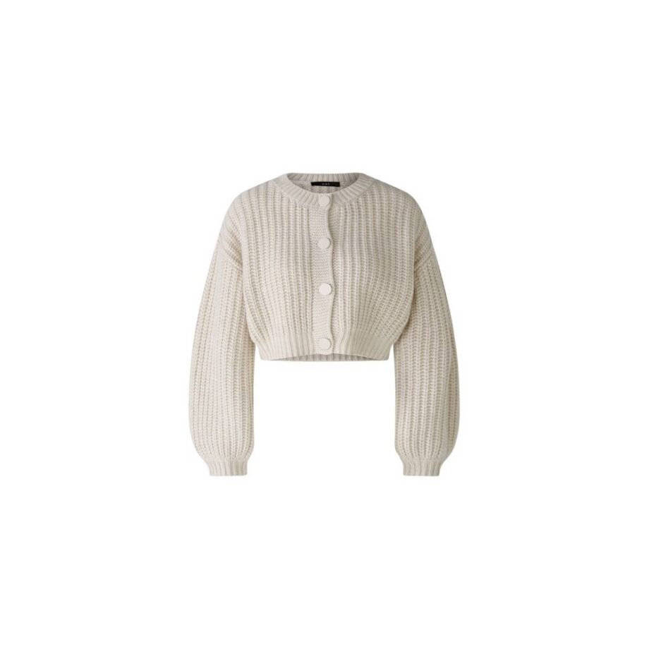 Oui 89795 kurze Strickjacke mit Wolle offwhite