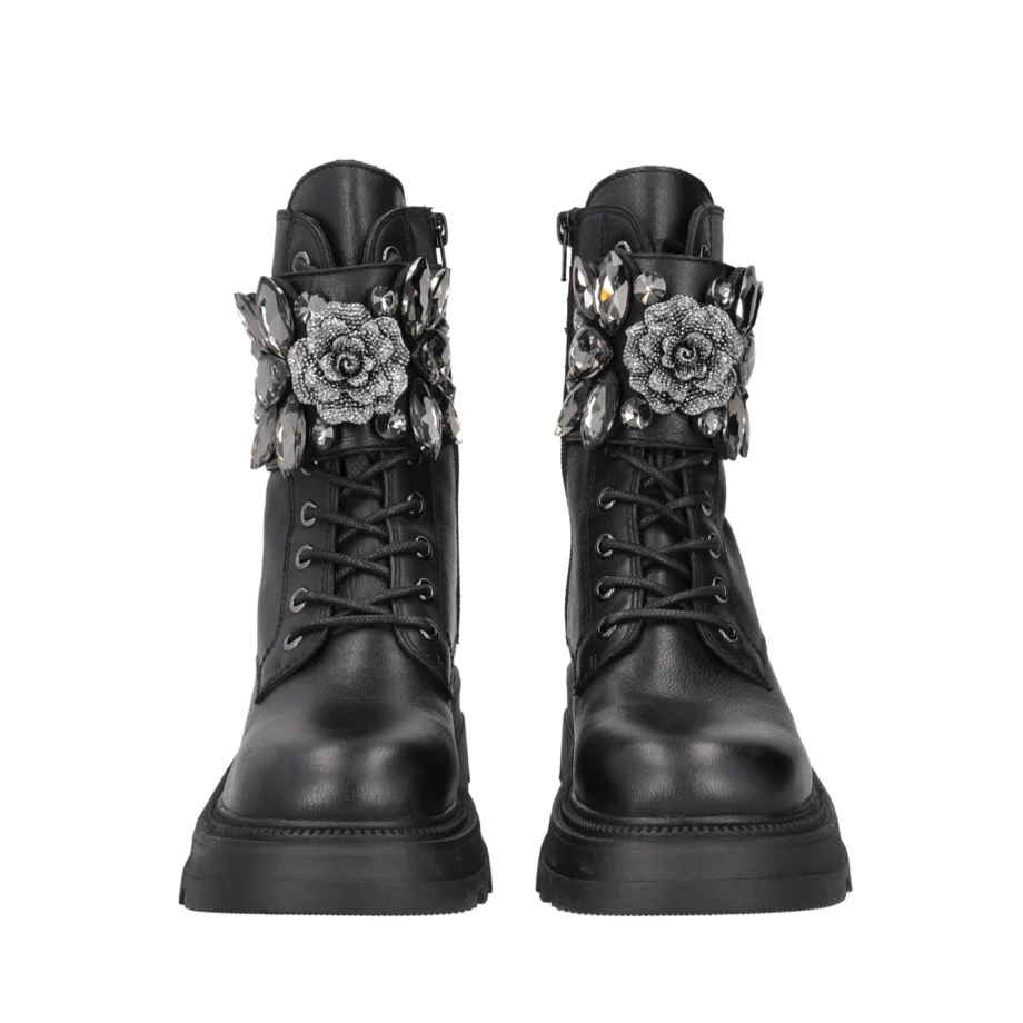 Tosca Blu Stiefelette Biker Boots BLACK SUNVALLEY LACED BIKER WITH JEWEL FLOWER