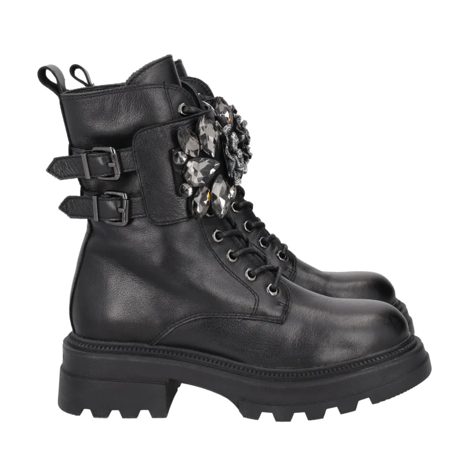 Tosca Blu Stiefelette Biker Boots BLACK SUNVALLEY LACED BIKER WITH JEWEL FLOWER