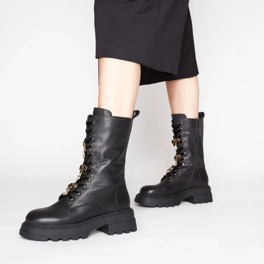 Tosca Blu Stiefelette Biker Boots BLACK SUNVALLEY LEATHER LACED BOOTS