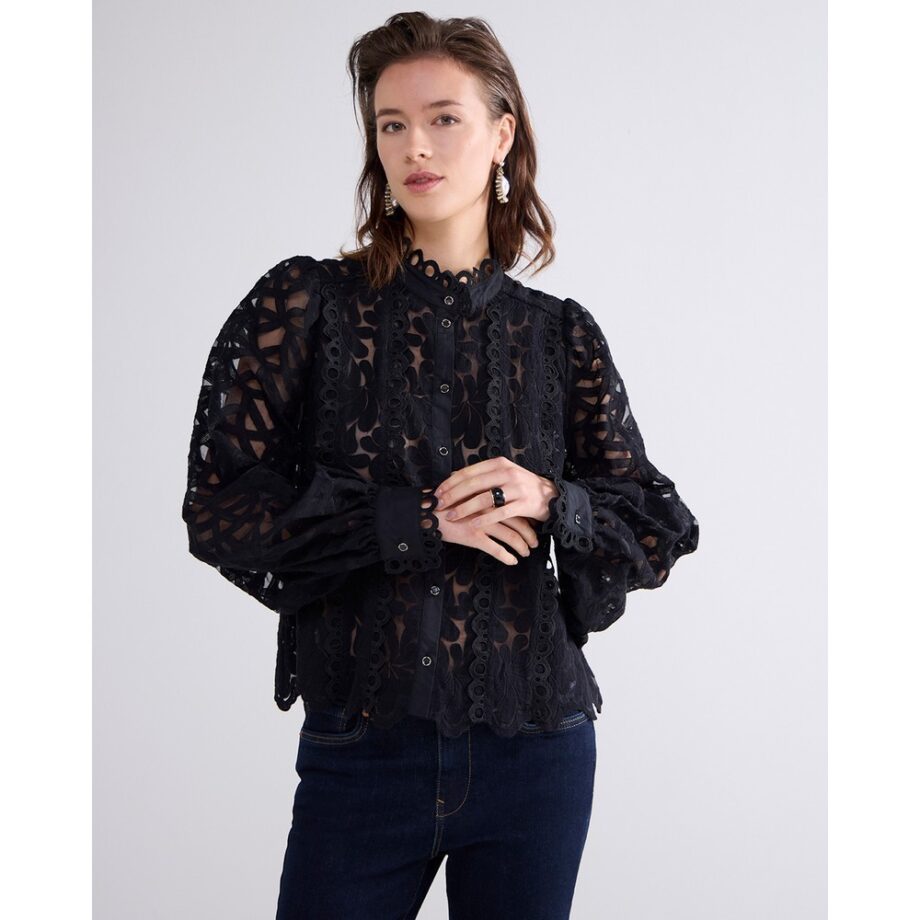 Summum  2S3191 Bluse gewebte Spitze schwarz