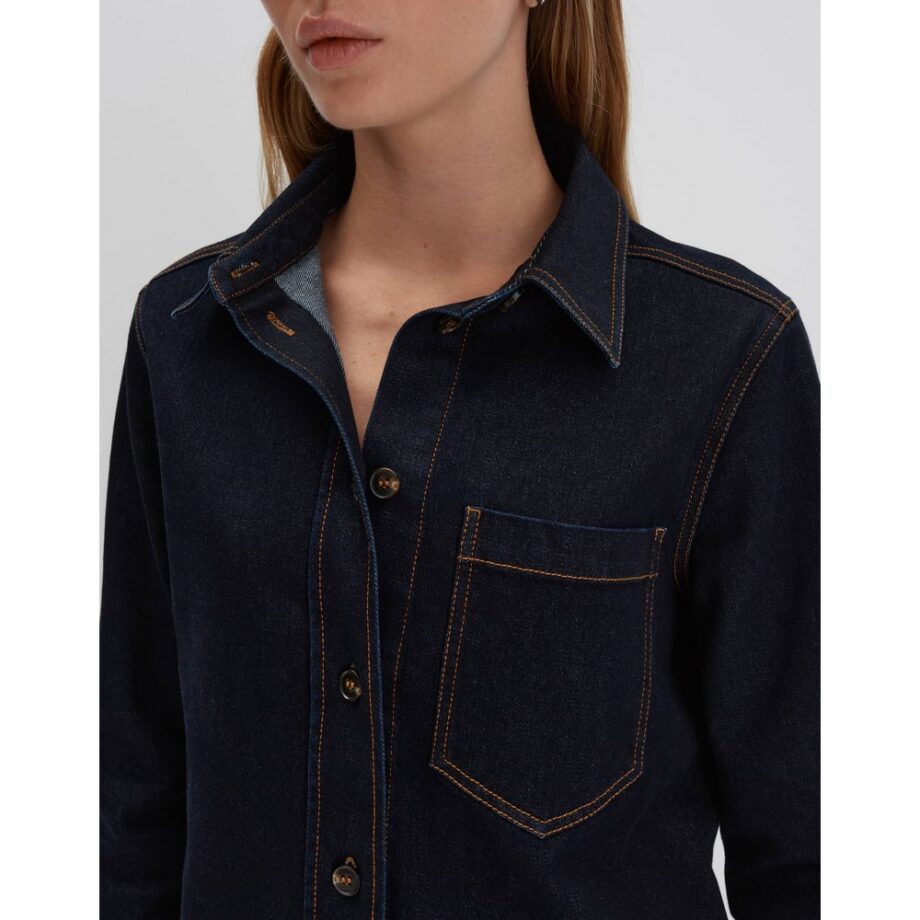 Someday Langarmbluse ZENIMA Slim aus elatischem Denim dark rinsed blue Pre-Spring