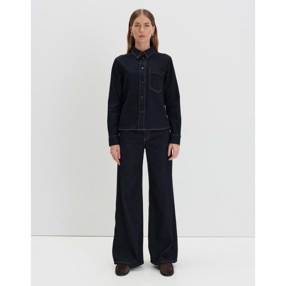 Someday Langarmbluse ZENIMA Slim aus elatischem Denim dark rinsed blue Pre-Spring