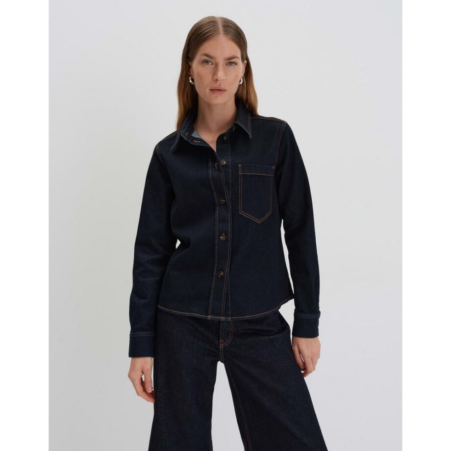 Someday Langarmbluse ZENIMA Slim aus elatischem Denim dark rinsed blue Pre-Spring