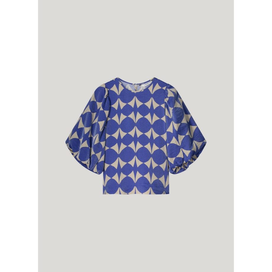 Summum 2s3202 Oberteil mit Puffärmeln und glänzendem Print royalblau