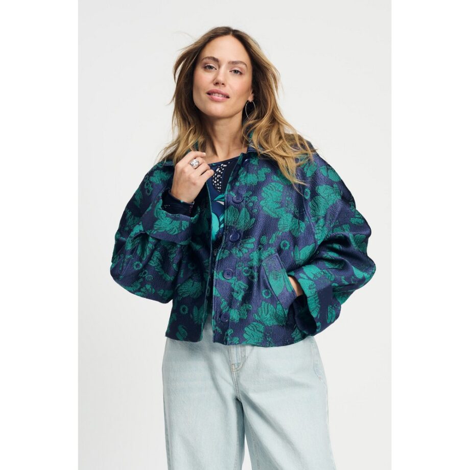 Pom Amsterdam SP9061 Jacke JACKET - Floral Jacquard Fresh Blue