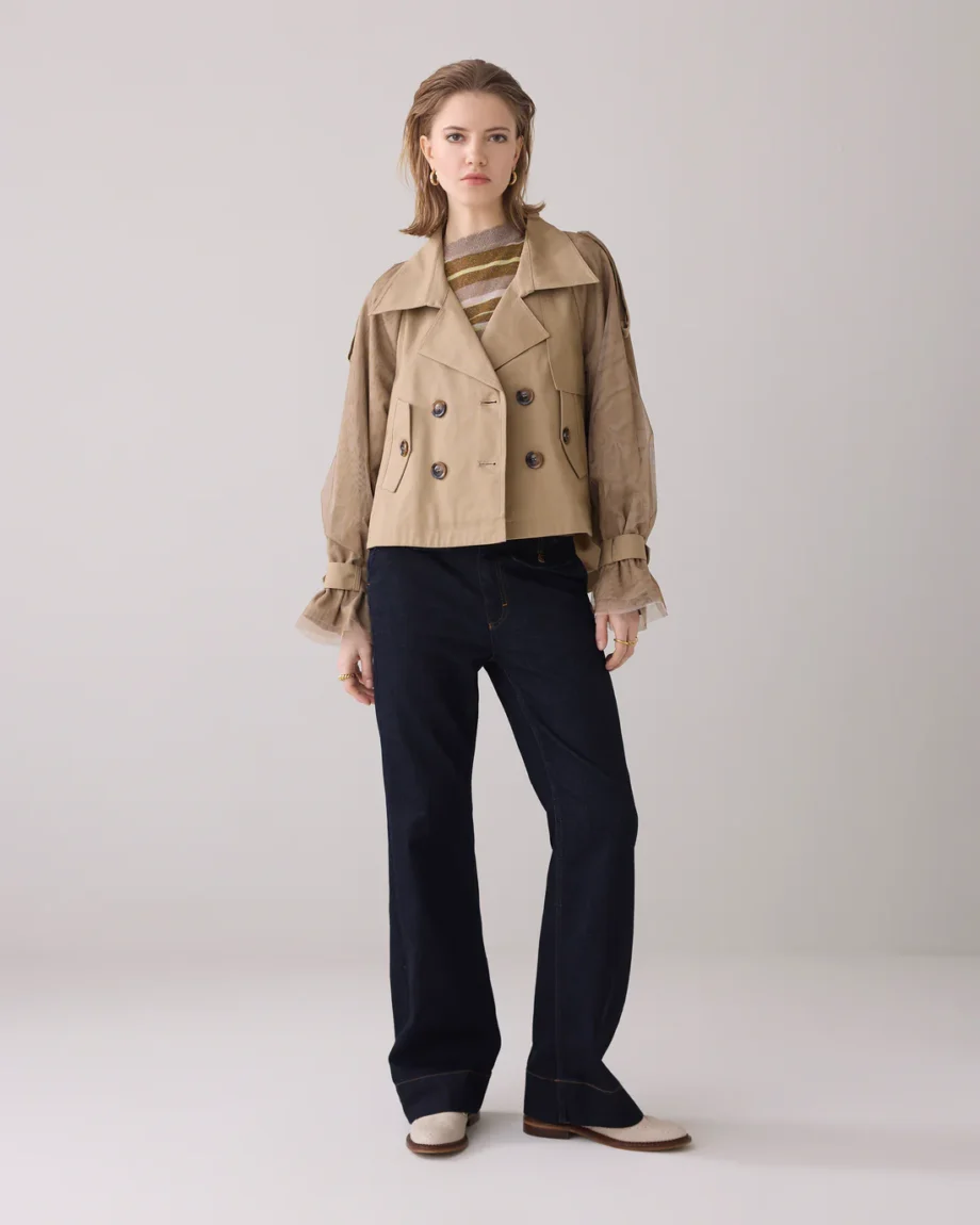 Summum 1S1220 Kurzer Trenchcoat mit Mesh-Ärmeln beige