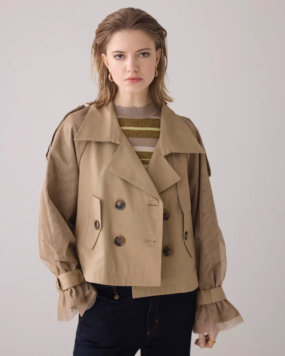 Summum 1S1220 Kurzer Trenchcoat mit Mesh-Ärmeln beige