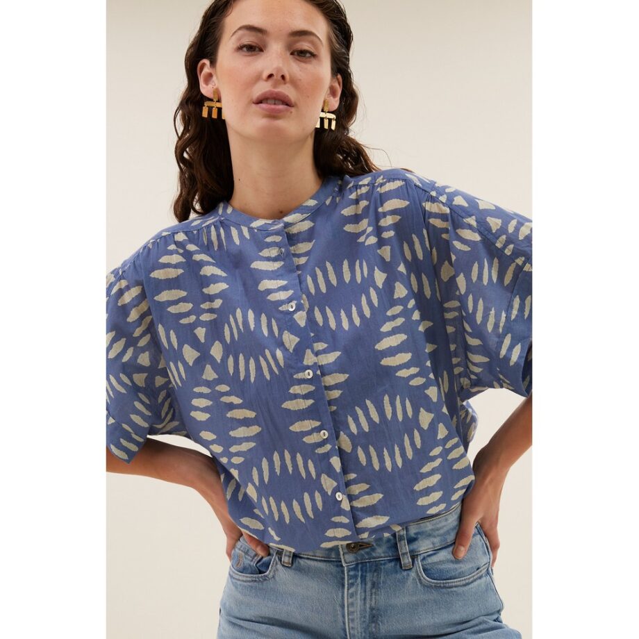 By-bar Amsterdam amber indigo blouse Bluse blue indigo print