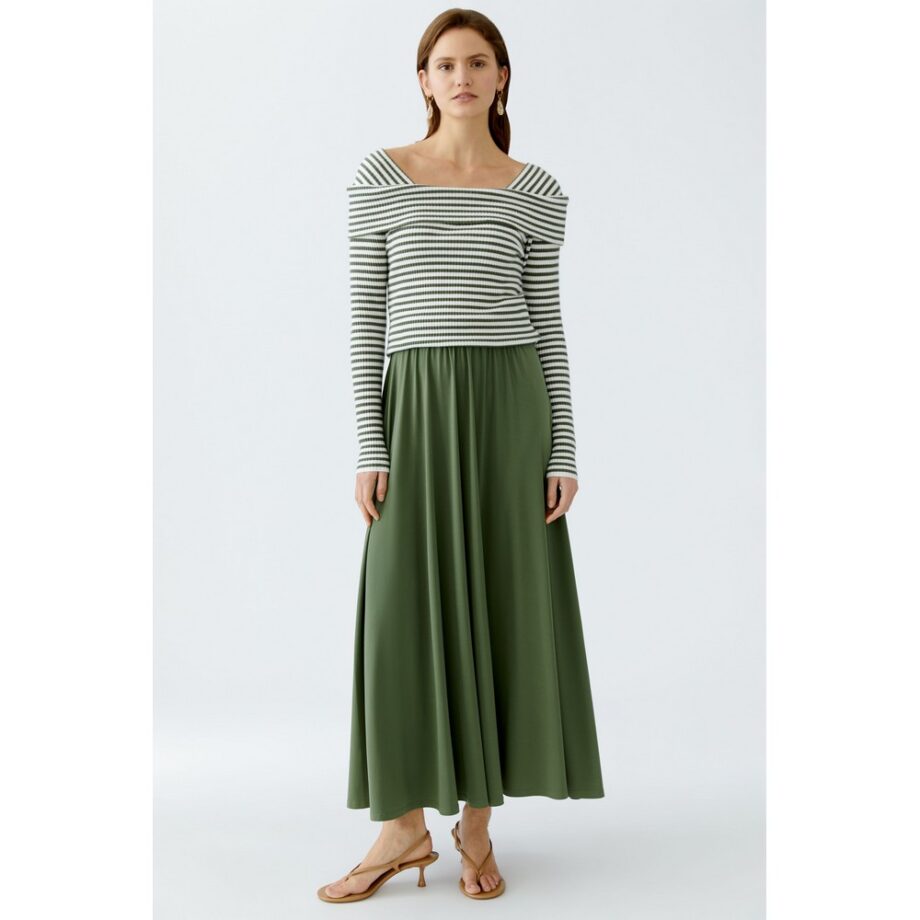 Oui 92956 Offshoulder Pullover khaki white