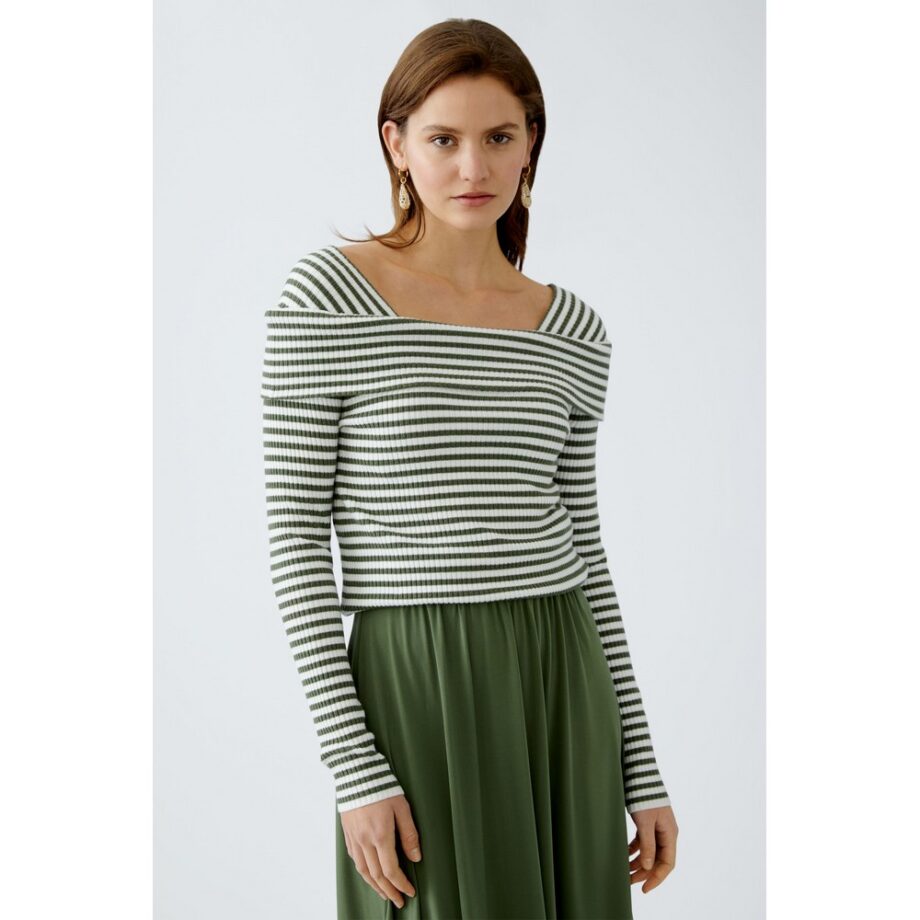 Oui 92956 Offshoulder Pullover khaki white