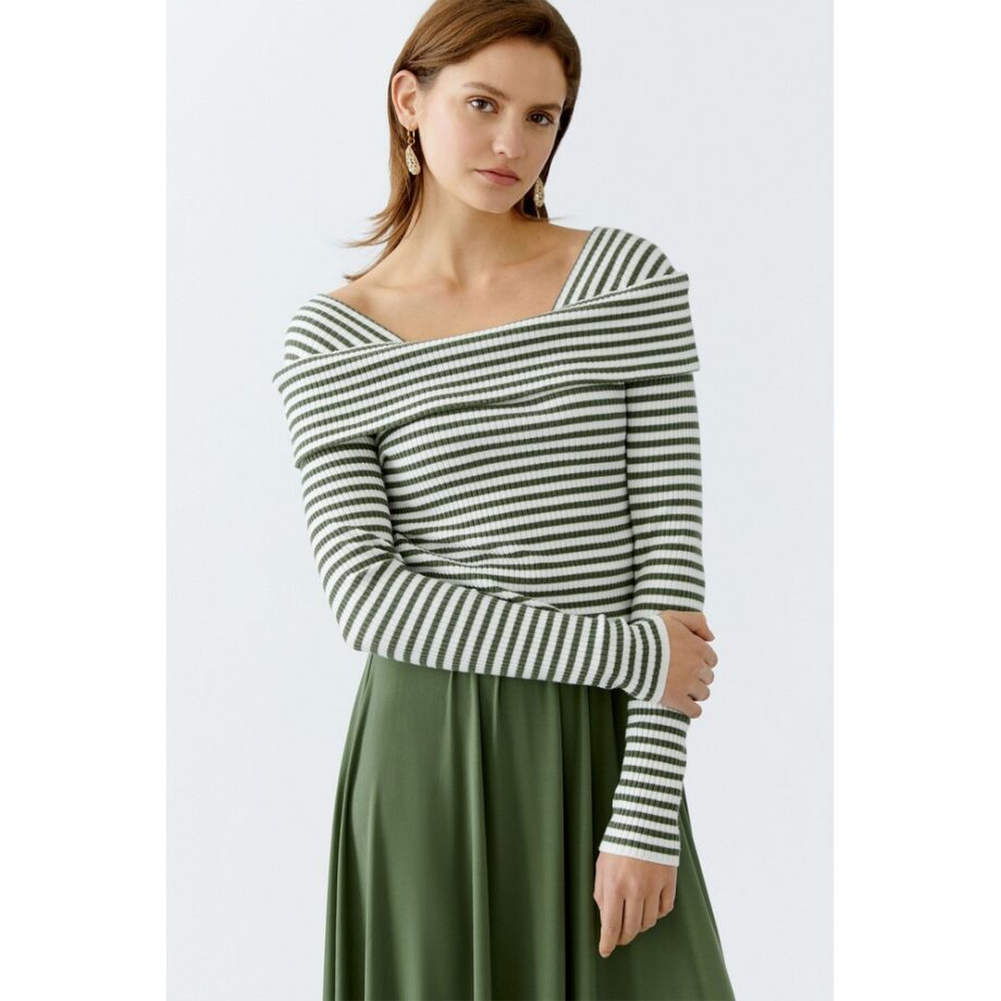 Oui 92956 Offshoulder Pullover khaki white
