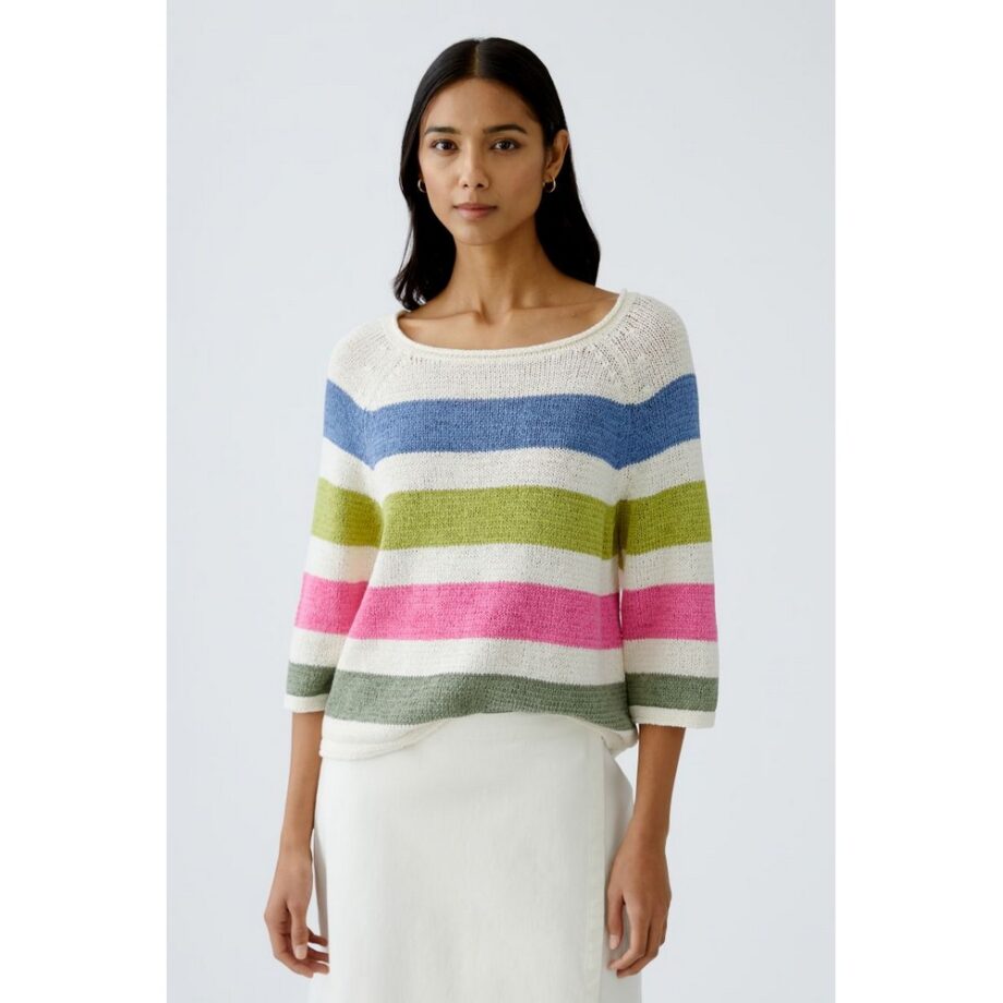 Oui 93522 Pullover white green multi