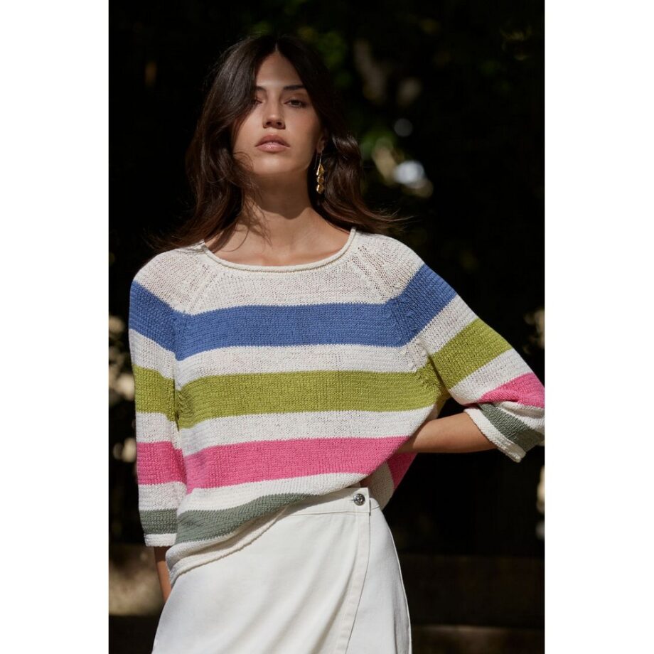 Oui 93522 Pullover white green multi