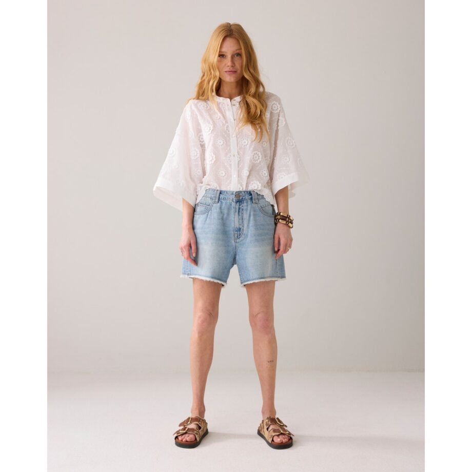 Summum 2S3286 Bluse Baumwolle 3D-Blumen weiß