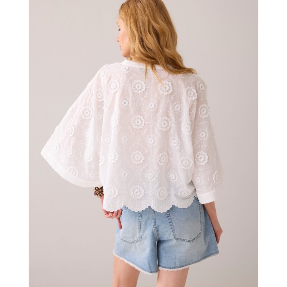 Summum 2S3286 Bluse Baumwolle 3D-Blumen weiß