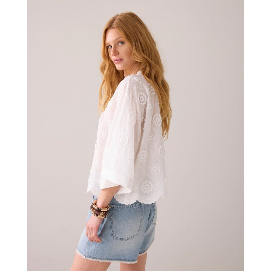 Summum 2S3286 Bluse Baumwolle 3D-Blumen weiß