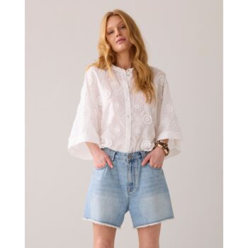 Summum 2S3286 Bluse Baumwolle 3D-Blumen weiß