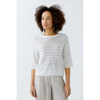 Oui 93163 Pullover Leinen white grey