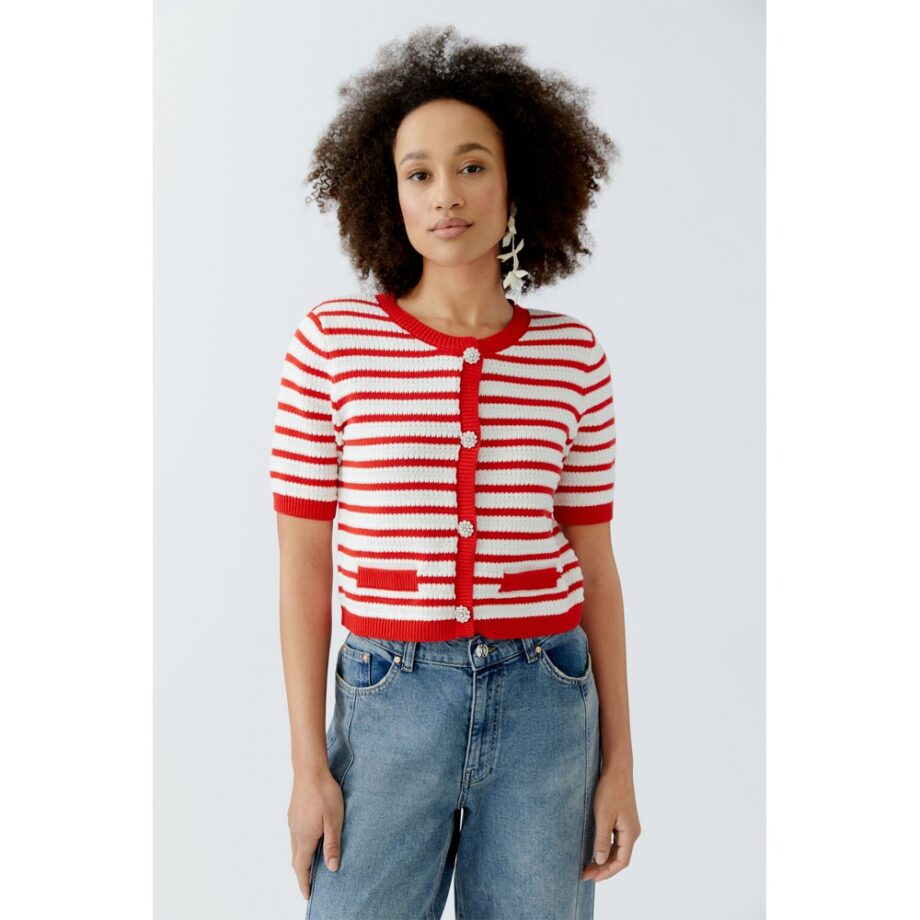 Oui 93583-0103 Strickjacke Jacke white red
