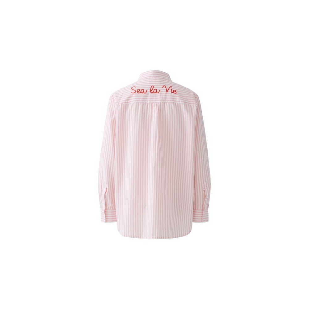 Oui 93683 Oversized Bluse Hemdbluse rose white