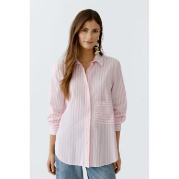 Oui 93683 Oversized Bluse Hemdbluse rose white
