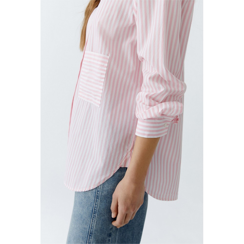 Oui 93683 Oversized Bluse Hemdbluse rose white