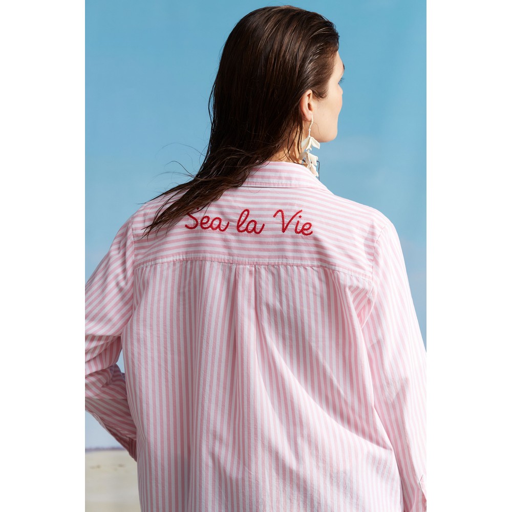 Oui 93683 Oversized Bluse Hemdbluse rose white