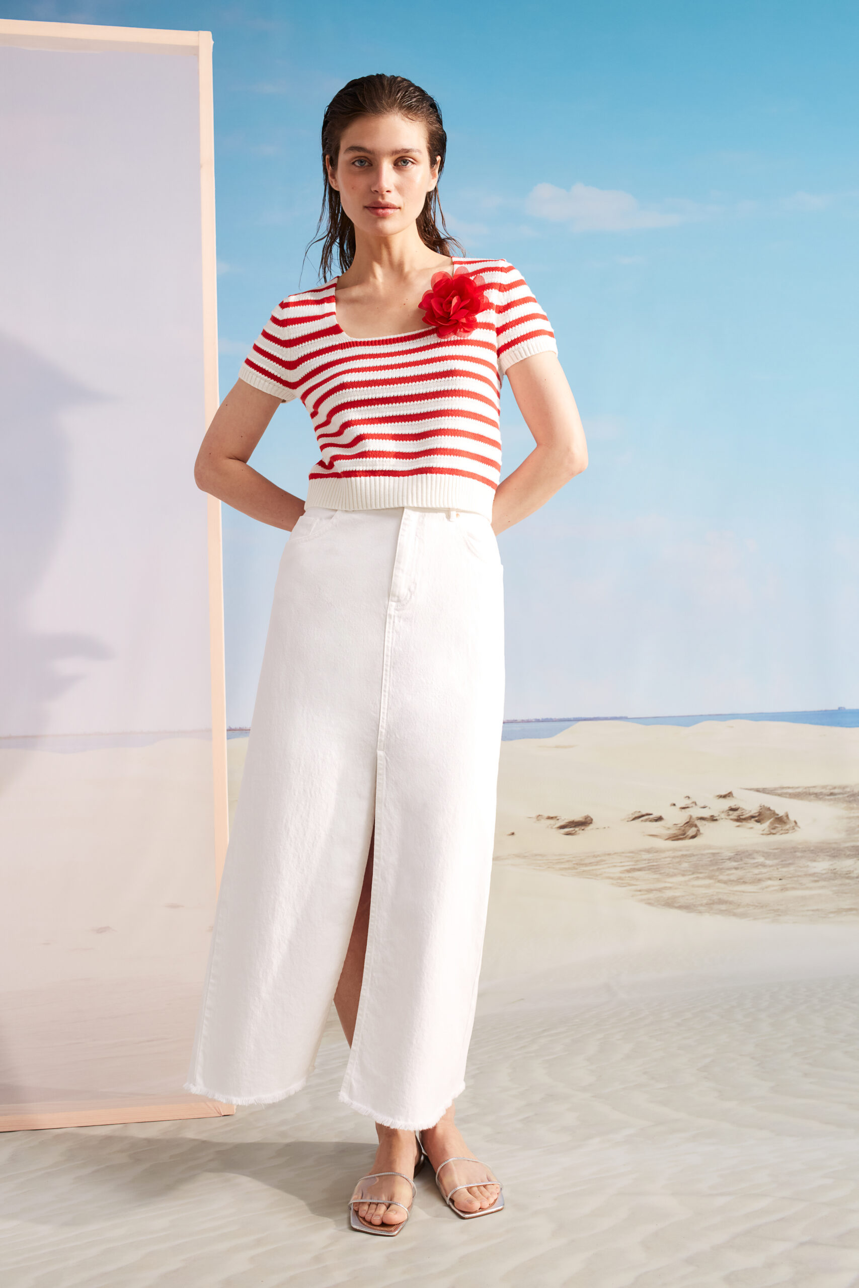 Oui 93633 Rock Jeansrock THE MAXI optic white