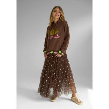 Miss Goodlife MG13135 Maxirock Tüllrock Kisses allover braun