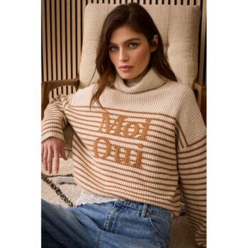 Oui 86115 Pullover off white camel