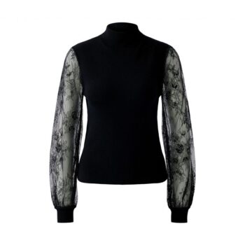 Oui 95078 Pullover mit halbtransparenten Ballonärmeln schwarz