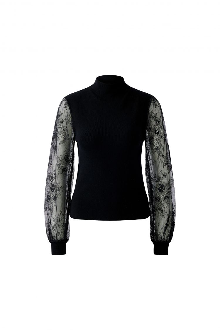 Oui 95078 Pullover mit halbtransparenten Ballonärmeln schwarz