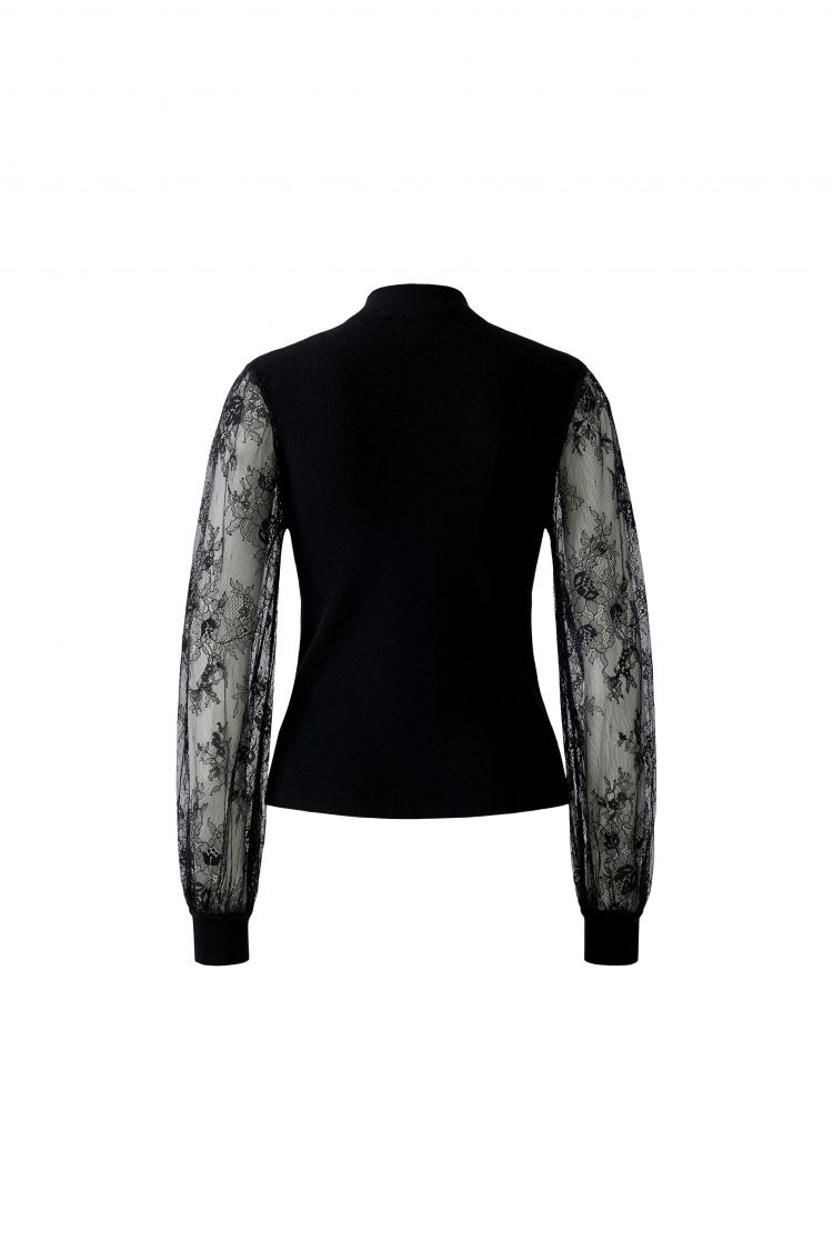 Oui 95078 Pullover mit halbtransparenten Ballonärmeln schwarz